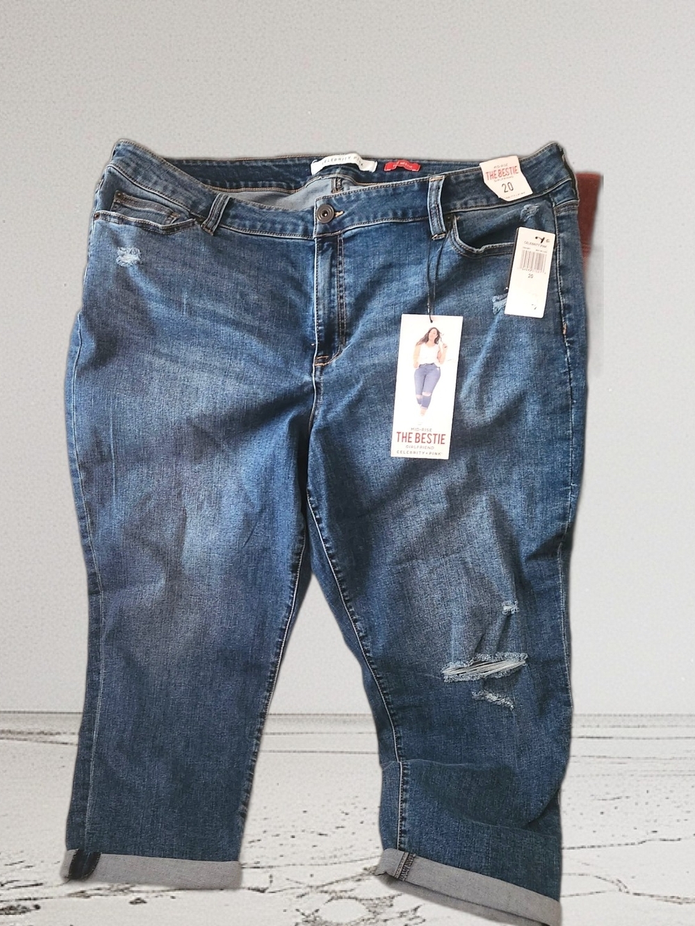Celebrity Pink Dark Blue Cropped Distressed Jeans